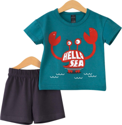 Детский комплект, футболка морская волна и шорты, графит, р. 86, КД467/1-К