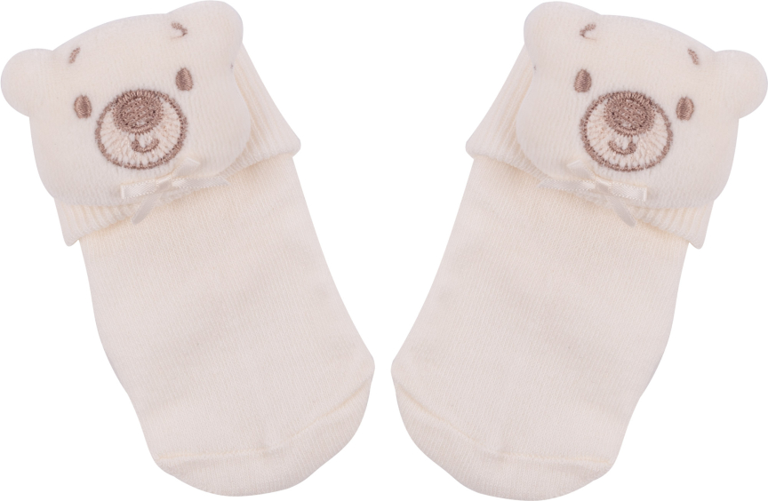 Носочки Little Star трикотажные Мишка малышка крем с вышивкой 3-6 месяцев