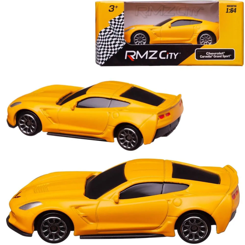 Машина металлическая Chevrolet Corvette RMZ City 1:64, без механизмов, желтая, матовая