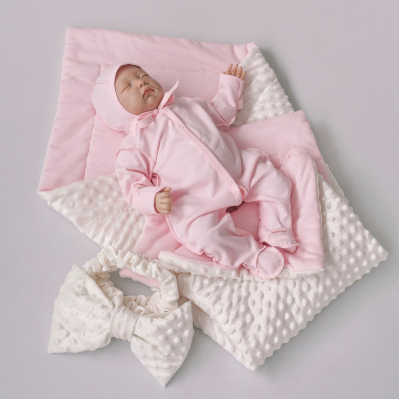 Комплект на выписку 5 предметов KiDi Новый Первый гардероб лето, розовое молоко 50-56