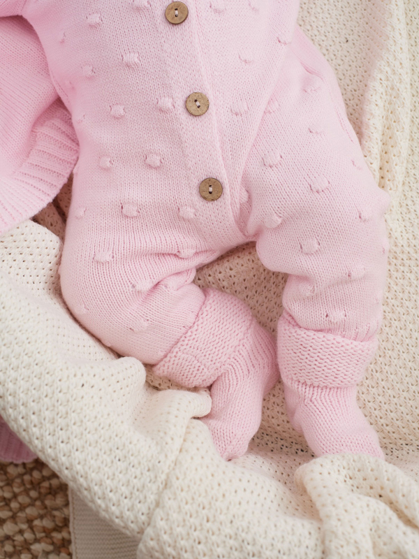Вязаный комплект Пупырка Luxury Baby, 3 предмета, 62-68, розовый