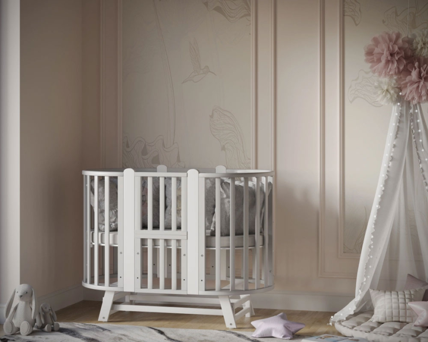 Кроватка детская Verona Incanto, маятник продольный, цвет серый, стойки белые
