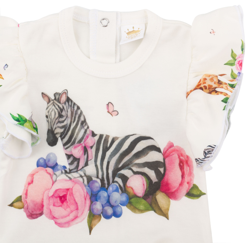 Боди Luxury Baby Зебра в цветах с шифоновой юбочкой и крылышками 80 белый