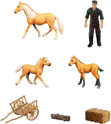 Фигурки животных Masai Mara серии Мир лошадей Авелинская лошадь и 2 жеребёнка, фермер, телега, набор из 7 предметов