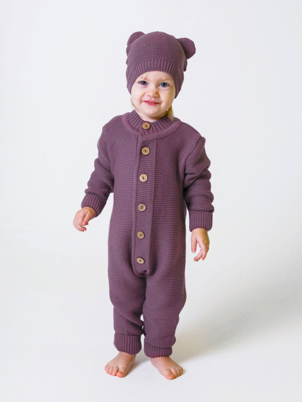 Комбинезон детский AmaroBaby Pure Love с шапочкой, вязаный, фиолетовый 56