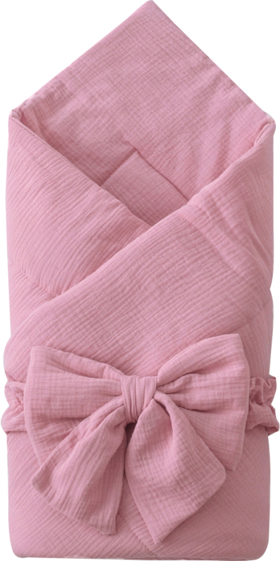 Одеяло-конверт на выписку Муслин №2 KiDi kids с бантом на резинке, 90х90 см, розовая пудра
