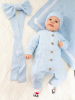Вязаный комплект Комбинезон и шапочка Luxury Baby голубой 56-62