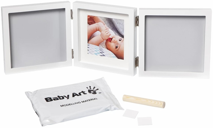 Рамочка тройная квадратная с отпечатком Baby Art, белая