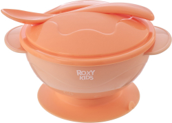 Набор для кормления Roxy Kids тарелка на присоске, крышка и ложка, персиковый