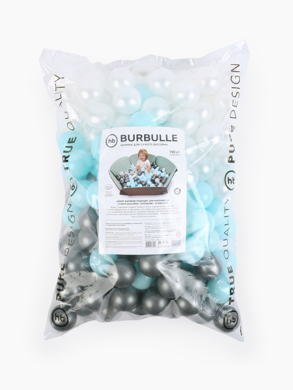 Шарики для сухого бассейна Happy Baby Burbulle silver, mint, pearl