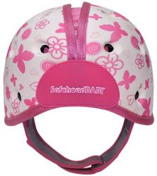 Мягкая шапка-шлем для защиты головы SafeheadBABY Бабочка белый с розовым