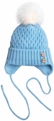 Шапочка детская AmaroBaby Pure Love Wool вязаная, утепленная, голубой, 46-48